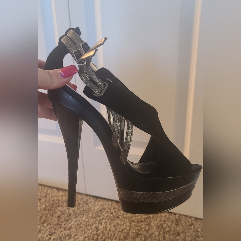 Bakers Size 6 Black And Silver Platform Stileto Y2K Heals - 6 1/2 inch heel - Picture 11 of 11
